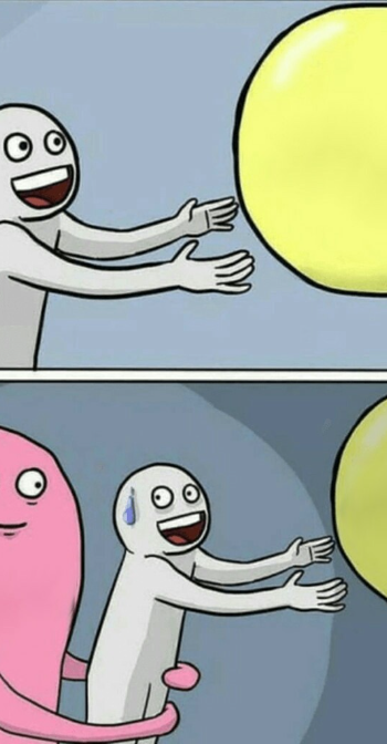 This meme represents a person wanting to get something (an away ballon) and someone else not wanting them to have it by holding them back.